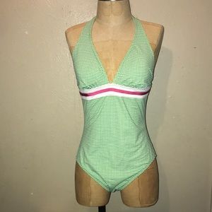 Sessa,women’s green &white plaid swimsuit.size 10